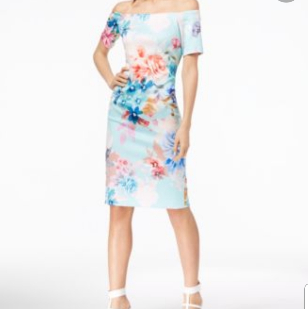 Calvin Klein Midi Scuba off shoulder dress